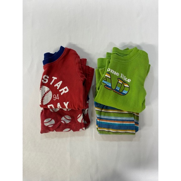 Old Navy Other - Old Navy Kids Pajama Set of 2 12-18M Baseball Star Handsome Red Green Striped